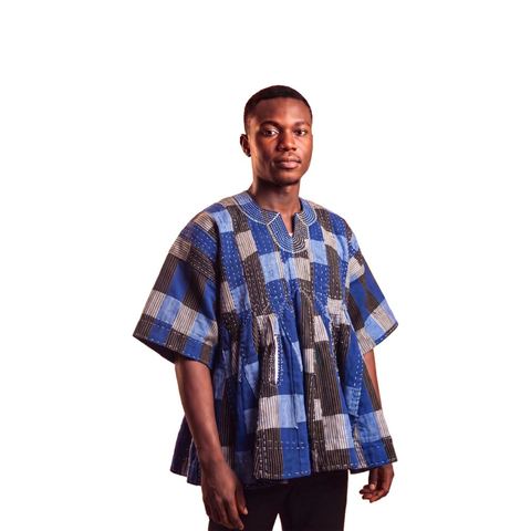 Blue Patchwork Fugu Smock, GH₵850